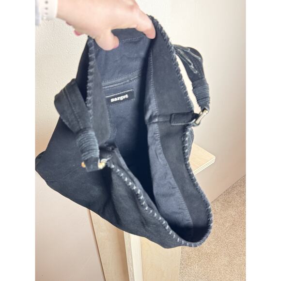 Margot Leather Hobo Tote Bag Purse Black Suede Fringe Festival Bohemian Western - Picture 5 of 10